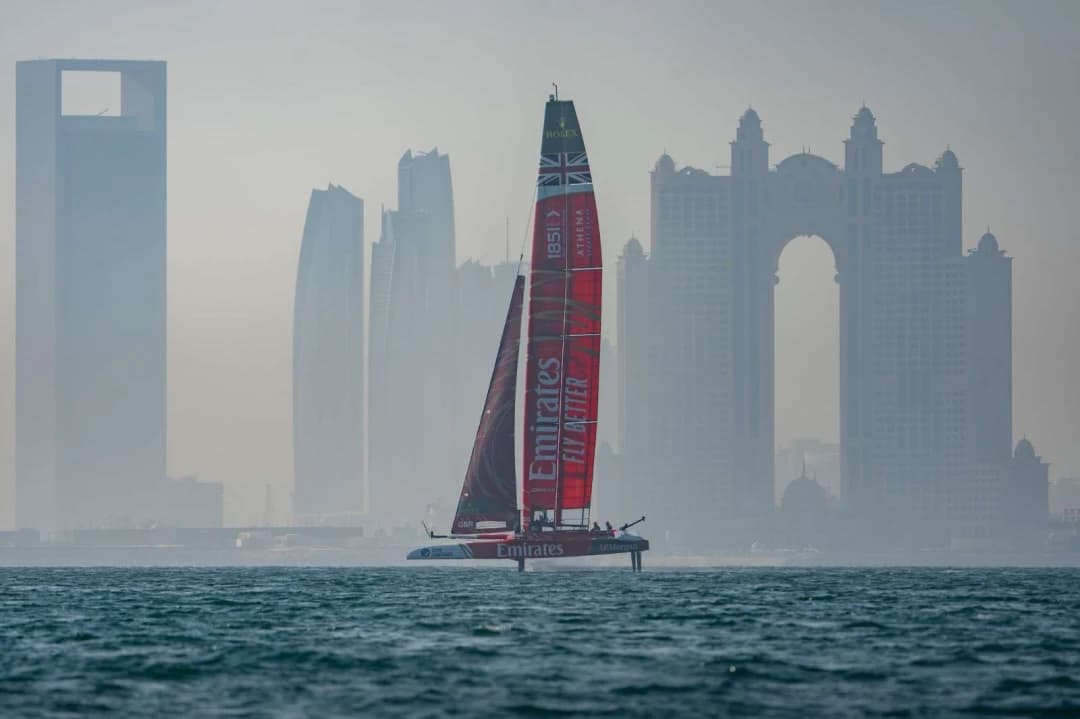 Emirates GBR foiling off the Abu Dhabi Corniche