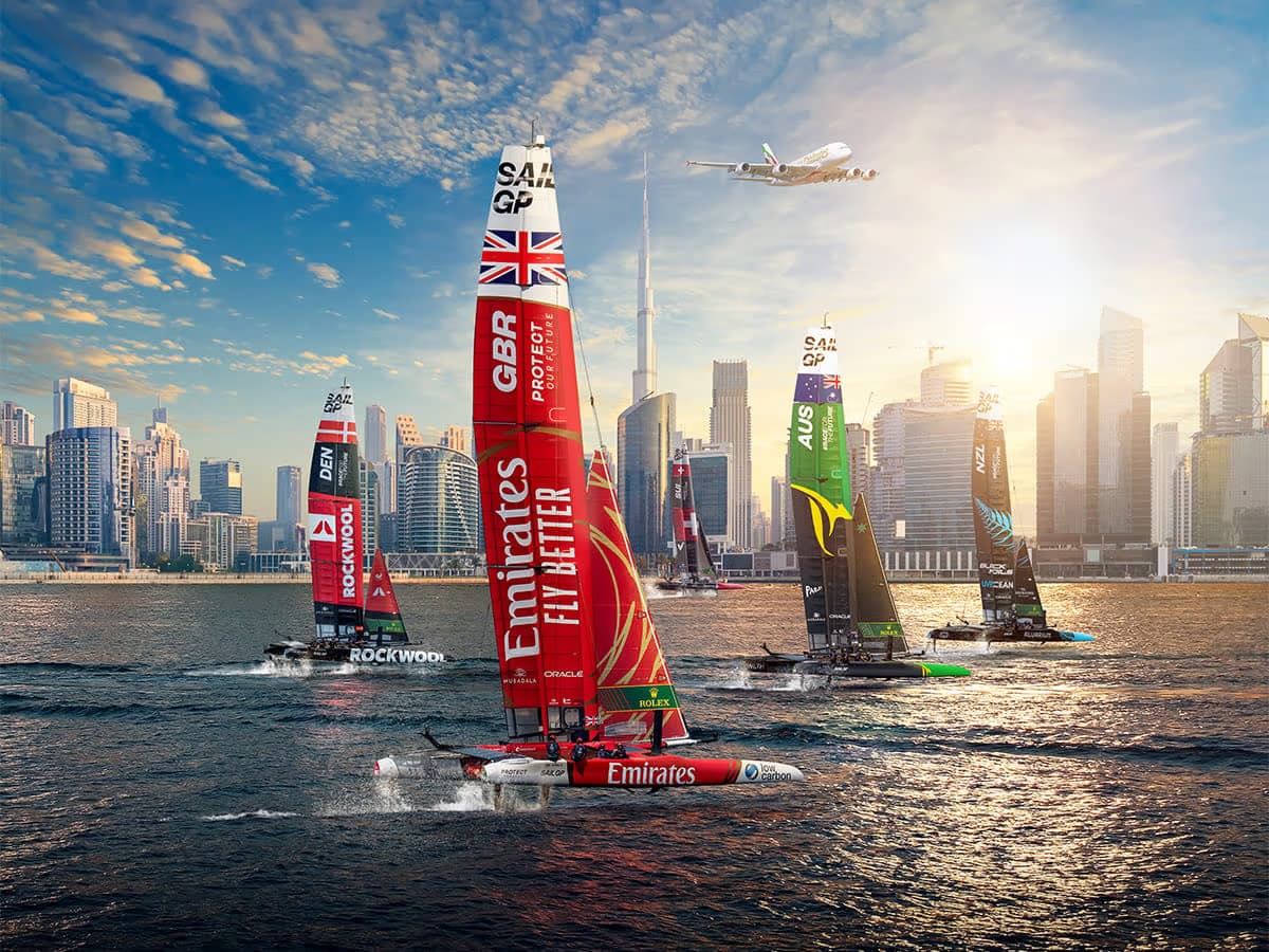 SailGP fleet on Dubai Harbour